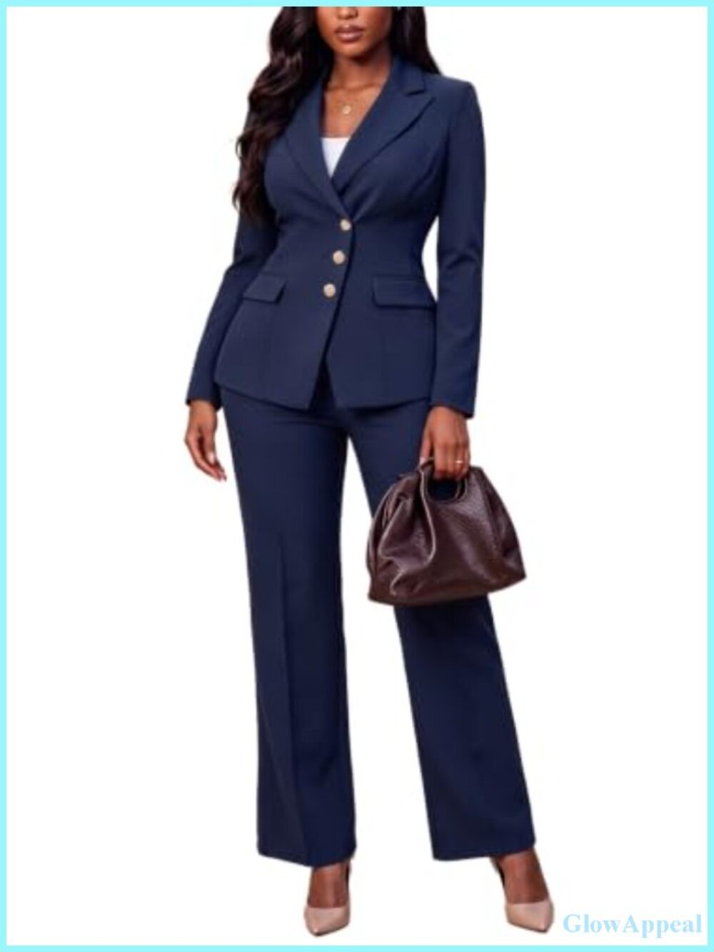 Women's 2 Piece Pantsuit Set Long Sleeve Blazer Straight Leg Pants Business